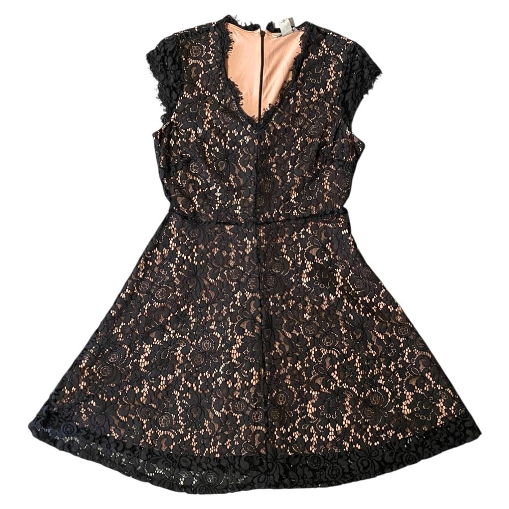 H&M Black Lace Fit & Flare Dress M Pink Lined Romantic Goth Coquette - Picture 4 of 14